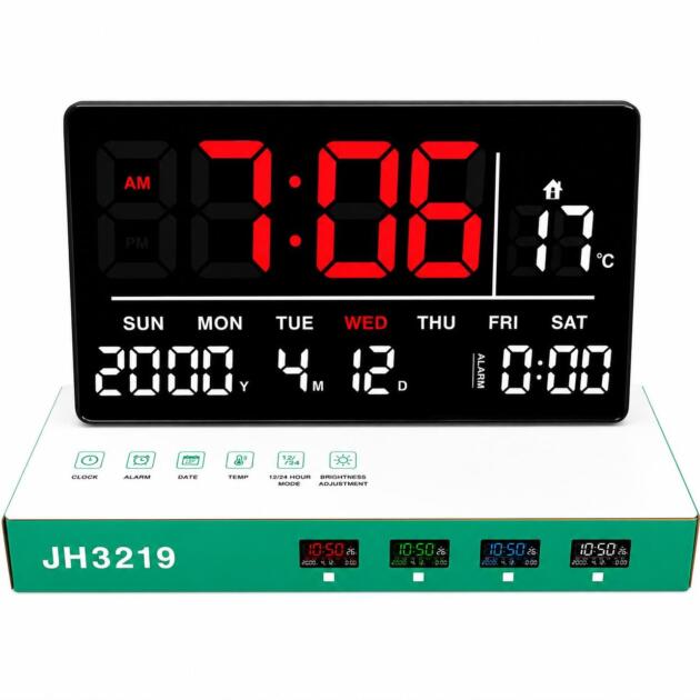 Digital Calendar Clock 3219 size: Approx. 8 Inch ×12 Inch Time Format: 12-Hour / 24-Hour AM/PM Display: Supported Power Supply: 5V DC Battery: Battery Less / No Battery Required