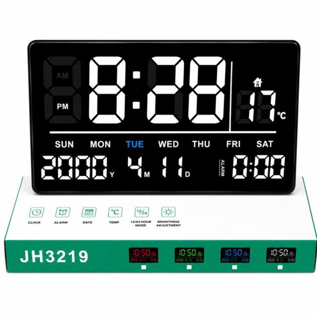 3219 Digital Calendar Clock White 8 Inch×12 Inch12 Hour 24 Hour