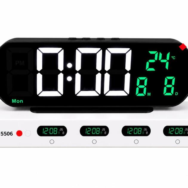Digital Calendar Clock 5506 3.5×10 Inch Red LED 5V Battery-Less Offices and Corporate Buildings Schools and Colleges Hospitals and Clinics
