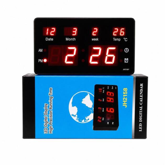 2158 Digital Calendar Clock 12 /24 Hour AM/PM 5V Battery Less Wall Mount / Indoor Use Homes, Offices, Shops, Schools, Hospitals, Mosques, Reception Areas & Commercial Spaces