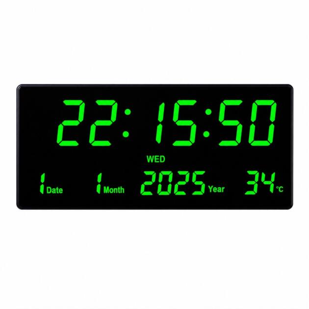 Digital Calendar Clock 3615, 14×6 inch , 5V Battery Less Clock, 12 , 24 Hour AM PM Digital Wall Clock, Indoor Calendar Clock Price in Pakistan