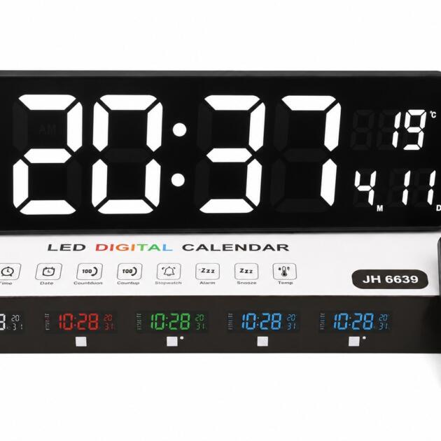 Digital Clock, Calendar Clock, LED Clock, Digital Calendar, 12 Hour Clock, 24 Hour Clock, AM PM Clock, 5V Clock, Battery Less Clock, Remote Control Clock, Stopwatch Clock, Wall Clock