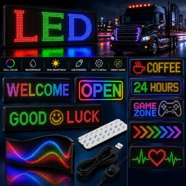 2.75 Inch × 7 Inch Display LED Digital Message Board Flexible LED Board Indoor Advertising / Information Display Message Display: Digital Text & Messages Flexible and Easy to Mount Features: Compact, Lightweight, Bright Display Shops, Offices, Counters, Advertisements,