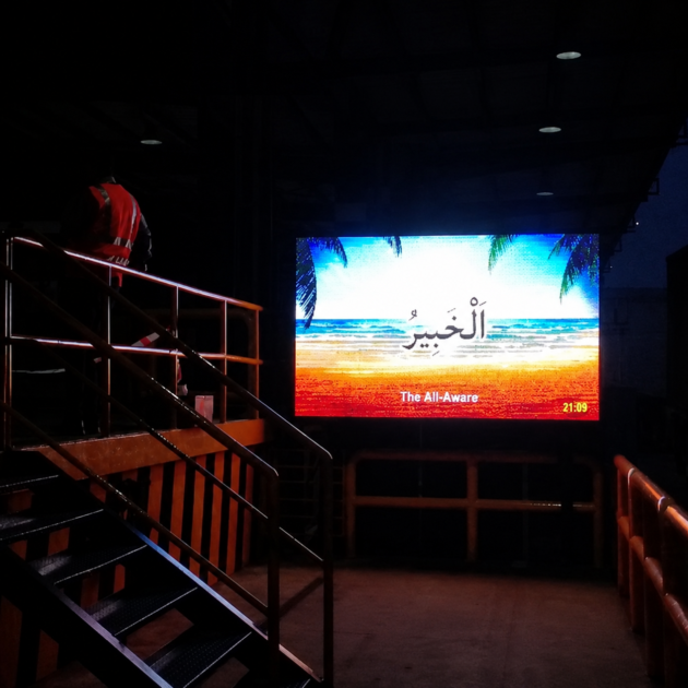 Outdoor LED Video Screen with a 6 ft × 12 ft display size, designed for high-brightness outdoor advertising and corporate HUIDU A3L Sending Card and R712 Receiving Cards, professionally installed for Nestlé Company with reliable performance